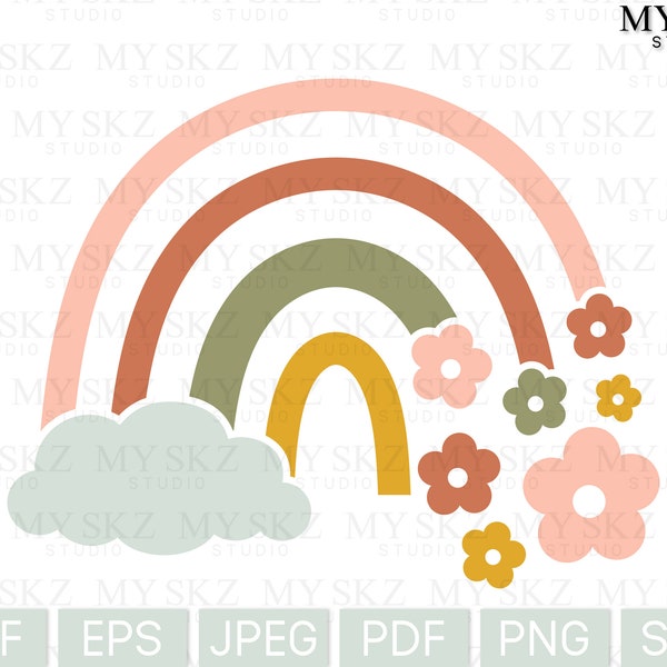 Flowers Rainbow Dxf, Eps, Jpeg, Pdf, Png, Svg Instant Digital Download Files