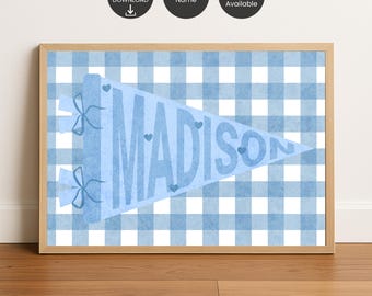 Custom Name Pennant Flag Print | Personalized Kids Room Wall Art | Nursery Name Banner