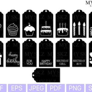 Birthday Gift Tag Bundle Dxf, Eps, Jpeg, Pdf, Png, Svg Instant Digital Download Files