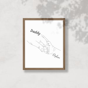 Impressão personalizada da mão do pai segurando o bebê, pôster da família, impressão minimalista da mão, arte de linha manual, impressão personalizada das mãos do pai e do bebê