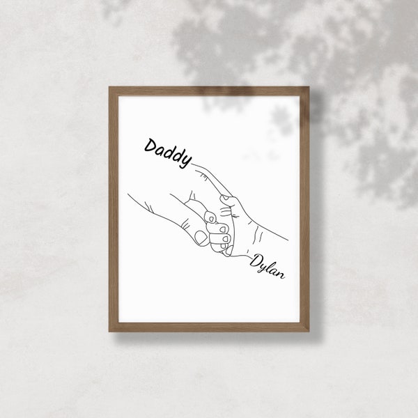 Personalized Baby Holding Father's Hand Print, Family Poster, Minimalist Hand Print, Hand Line Art, Custom Father and Baby Hands Print
