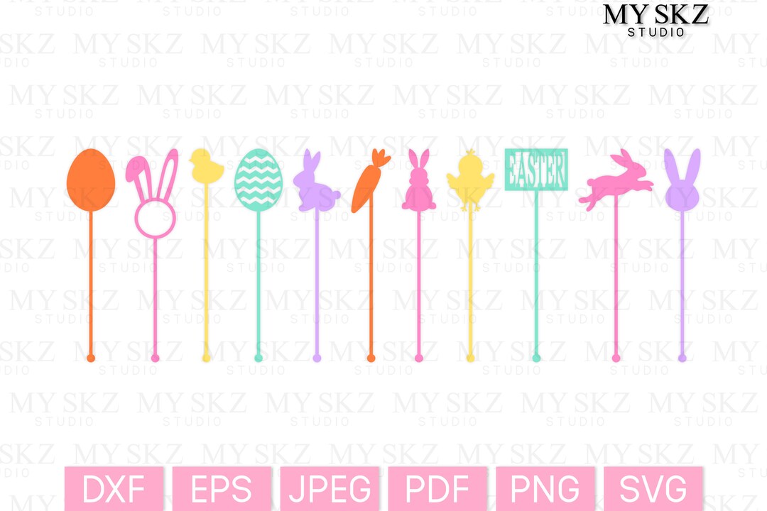 Easter Drink Stirrers Bundle Dxf, Eps, Jpeg, Pdf, Png, Svg Instant