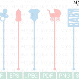 Baby Drink Stirrers Bundle Dxf, Eps, Jpeg, Pdf, Png, Svg Instant Digital Download Files