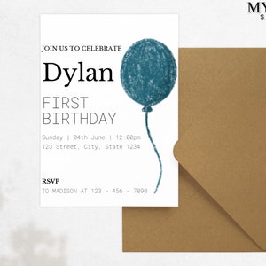 Balloon Birthday Invitation Template | Editable Printable Birthday Invitation | Instant Download