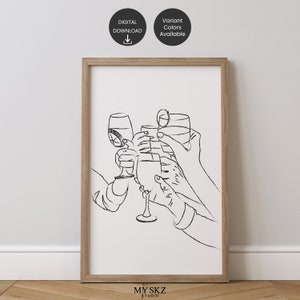 Cheers Glass Wall Art Print, Bar Cart print, Kitchen Wall Art, Retro Wine Poster, Trendy Wall Art, Cocktail Print, Digital Download