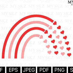 Valentine&#39;s Day Rainbow with Hearts Dxf, Eps, Jpeg, Pdf, Png, Svg Instant Digital Download Files