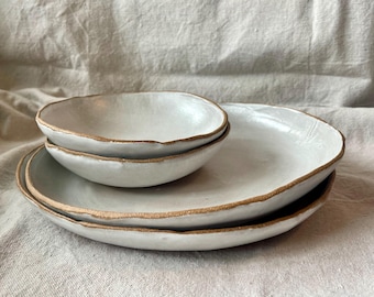 White oversized plate, shallow white bowl,  Handmade bowl, pasta bowl, rustic bowl, serving dish,  white plate
