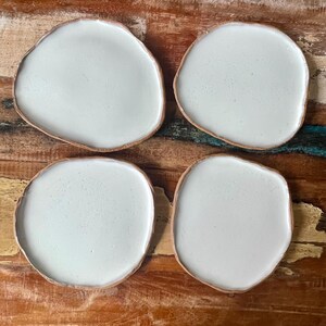 Set of 4 Small Rustic Handmade Tapas Plates, Free Form Appetizer Dishes Free form white