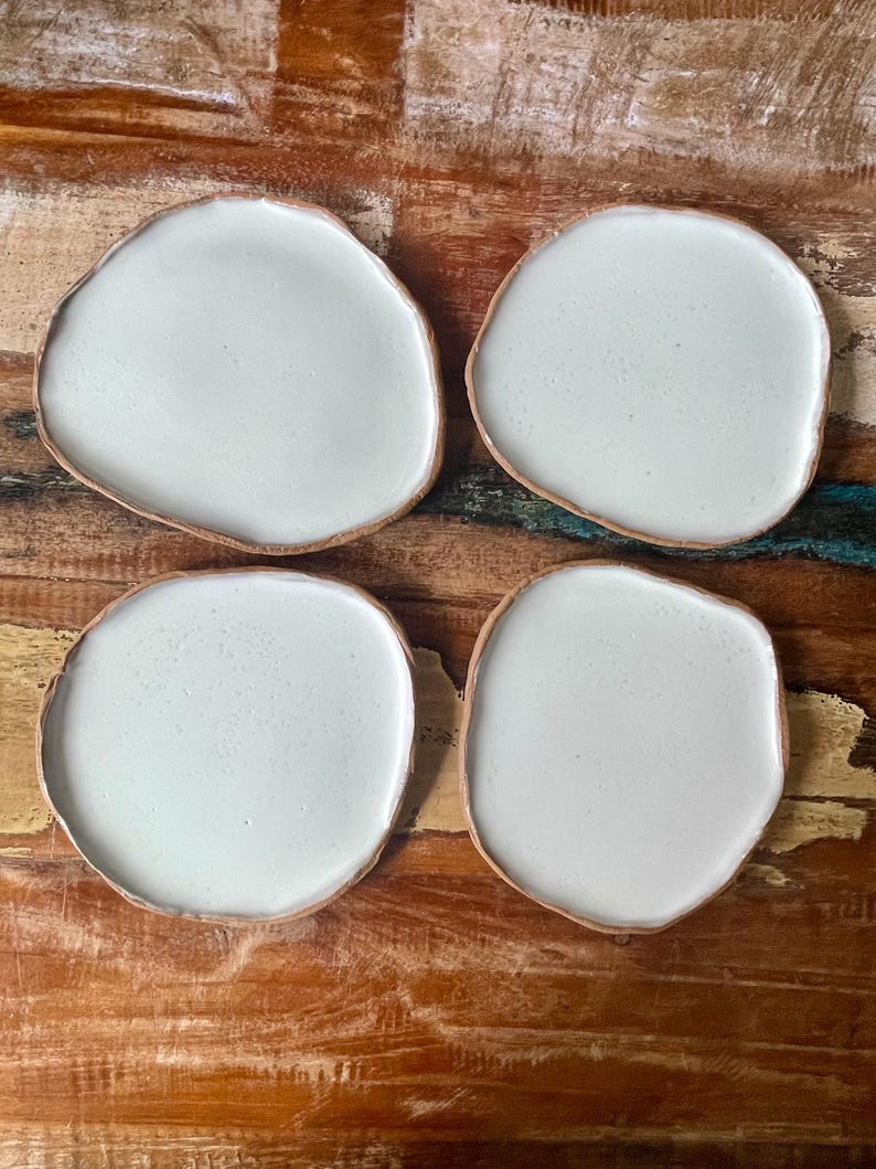 Set of 4 Small Rustic Handmade Tapas Plates, Free Form Appetizer Dishes Free form white