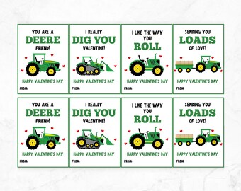 Tractor Valentine Cards - Printable - Kids Valentines - School Valentine - Instant Download - Deere Valentine - Class Party