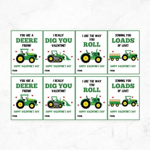Tractor Valentine Cards - Printable - Kids Valentines - School Valentine - Instant Download - Deere Valentine - Class Party