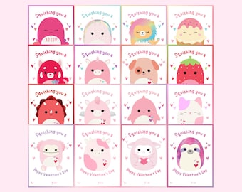 Squish Valentine Cards - Imprimible - Descarga instantánea - Kids Valentines - School Valentine - Class Valentines