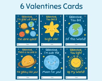 Space Valentine-kaarten - afdrukbaar - directe download - Valentijnskaarten kinderen - Valentijnsdag school - Valentijnsklas