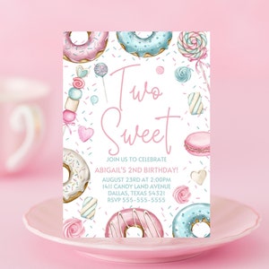 Two Sweet Invite - Editable - Birthday - Canva template - Desserts - Digital download - Printable - Second Birthday - Cupcake - Girl party