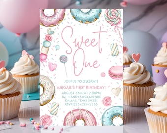 Invitación para un dulce - Editable - Cumpleaños - Plantilla Canva - Postres - Descarga digital - Imprimible - Primer cumpleaños