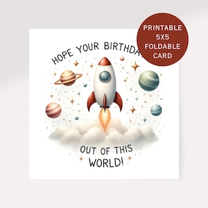 Geburtstagskarte zum Ausdrucken - Outer Space Geburtstagskarte - Instant Download - Rakete - Planeten - 13x12 Karte