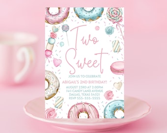 Dos dulces invitaciones - Editables - Cumpleaños - Plantilla Canva - Postres - Descarga digital - Imprimibles - Segundo cumpleaños - Cupcake - Fiesta de niñas