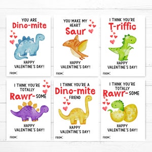Tarjetas de San Valentín con dinosaurios para imprimir - Tarjetas de San Valentín para niños - Descarga instantánea - Bonitas - Tarjetas de San Valentín para la escuela - Descarga digital