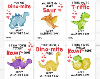 Dinosaur Valentines - Printable - Kids Valentine Cards - Instant Download - Cute - School - Class Valentines - Digital Download