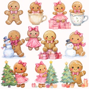 Rosa pepparkaks Clipart Bundle - Akvarell - Jul Png - Pepparkakaka - Pepparkaksflicka - Pepparkakspojke - Kommersiellt bruk bild 6