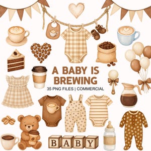 A Baby Is Brewing Clipart - Watercolor- Nursery Clipart - High Quality - Coffee Baby Shower - Commercial Use