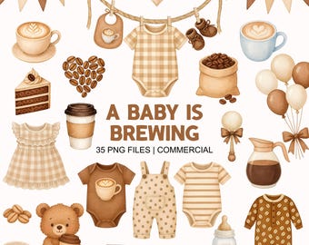 A Baby Is Brewing Clipart - Watercolor- Nursery Clipart - High Quality - Coffee Baby Shower - Commercial Use
