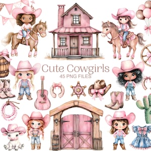 Cowgirl Clipart - Watercolor - Cute Kid&#39;s Png - High Quality - Wild West Clipart - Commercial Use - Digital Download - Cowgirl boots