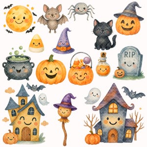 Cute Halloween Clipart - Watercolor - Kawaii Png - Ghost - Frankenstein ...