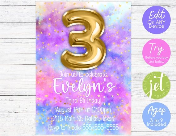Editable Invitation Printable Galaxy Birthday Invitation | Etsy