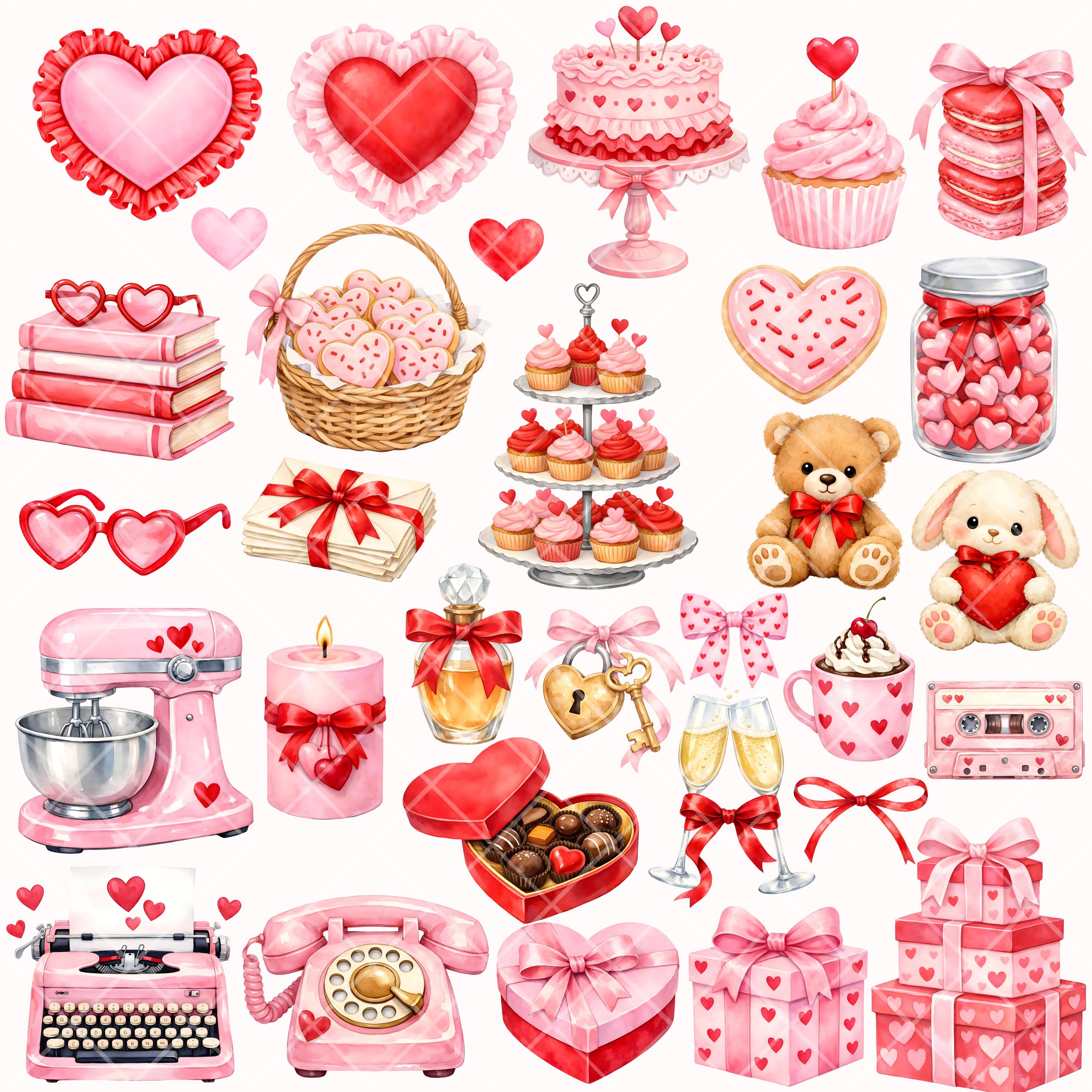 Valentine's Day Clipart - Watercolor - Png Files - Valentine ...