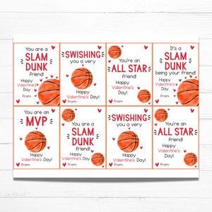 Basketball Valentine Printable Kids Valentine Cards Instant Download ...