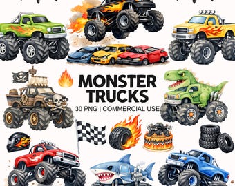 Monster Truck Clipart - Watercolor - Truck Png - High Quality Images - Children's Clipart - Commercial Use