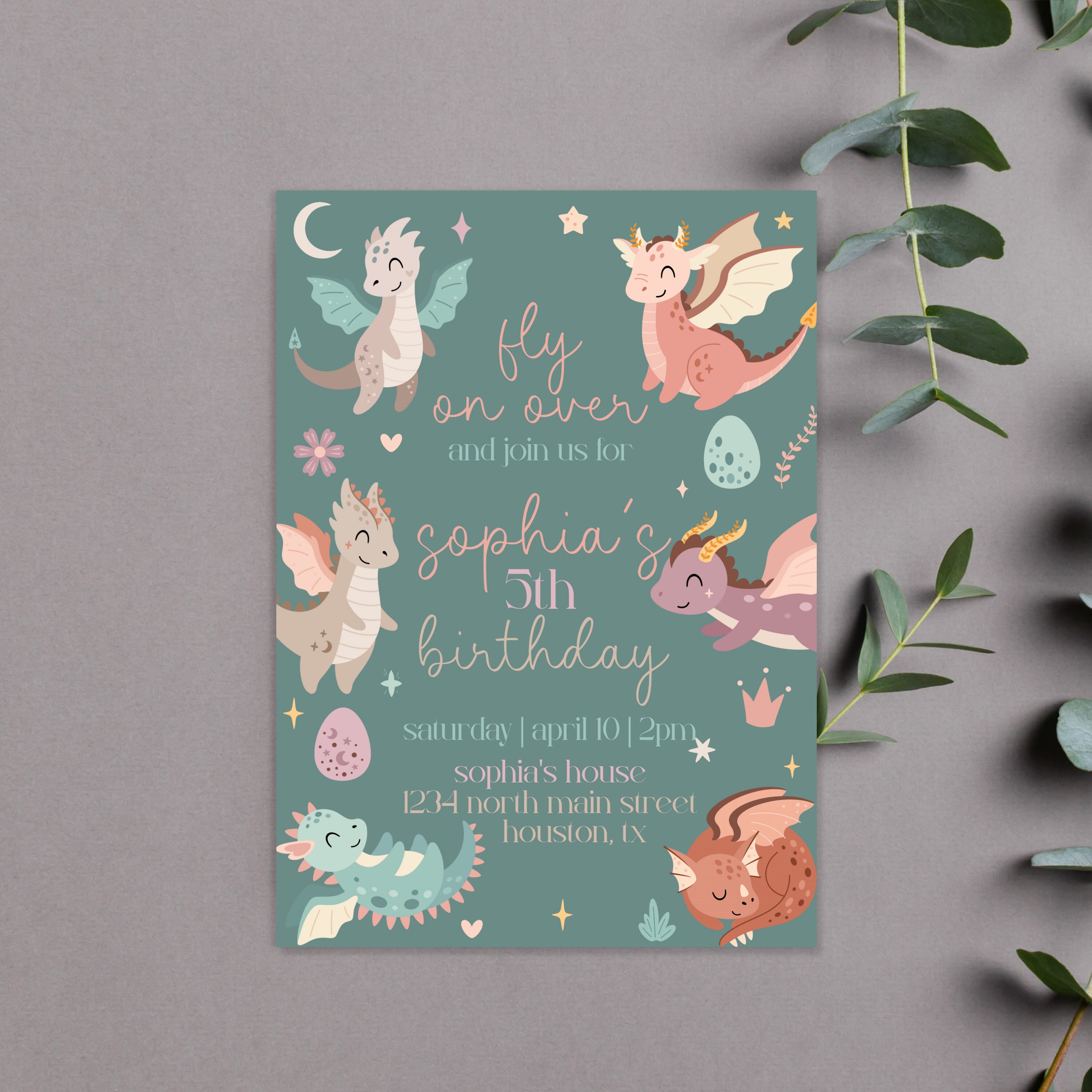 Dragon Invitation, Editable, Printable, Birthday Invitation, Digital ...