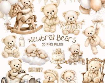 Teddy Bear Clipart - Watercolor - Nursery Art - Baby Shower Clipart - Commercial Use