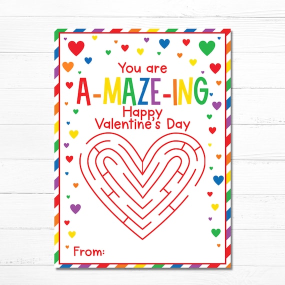 Maze Valentine Cards - Printable - Kids Valentines - Digital Download - School Valentines - Student Valentine  Cards - Instant Download