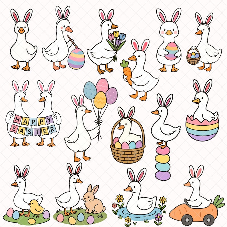 Goose Easter Clipart - Cute Goose Png - Flat Illustration - Kawaii ...