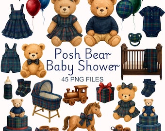 Posh Baby Bear Clipart - Watercolor- Nursery Clipart - Cute Clipart - Classic - High Quality - Baby Shower Sublimination - Commercial Use