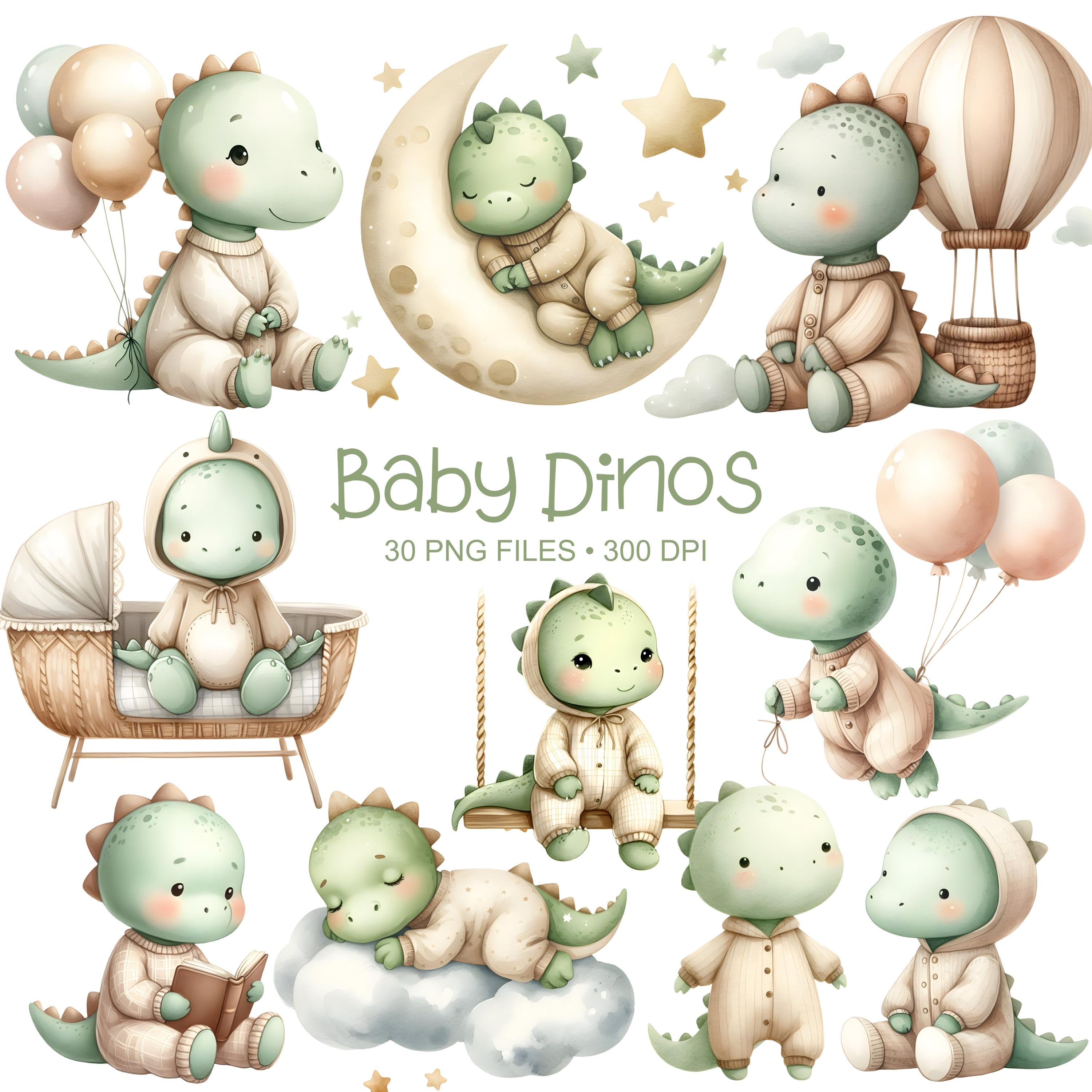 Baby Dinosaur Clipart - Watercolor - Neutral Nursery Clipart - Dinosaur Png  - High Quality - Baby Shower Clipart - Commercial Use, image size:3000x3000