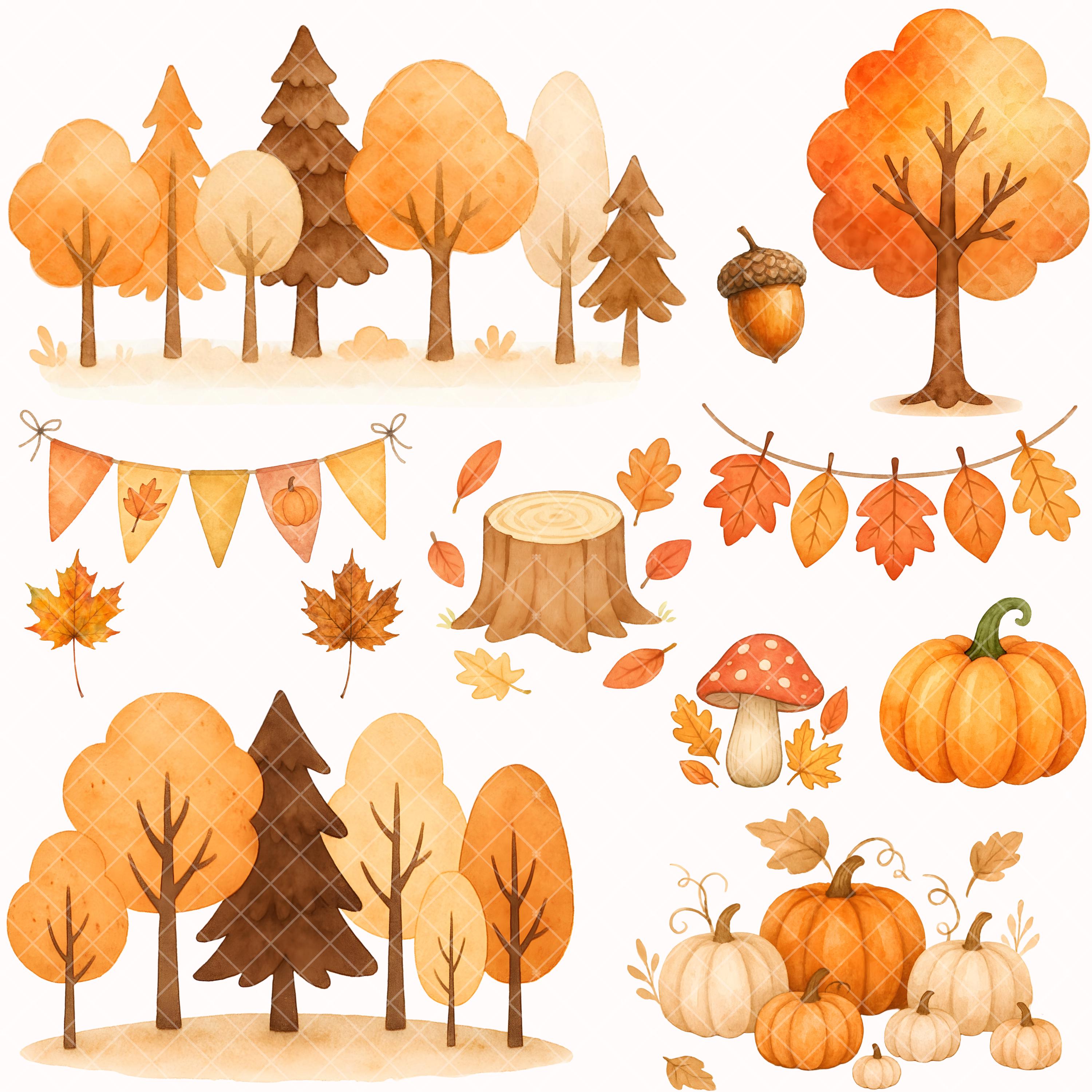 Cute Fall Woodland Clipart - Watercolor - Forest Animal Png - Bear ...
