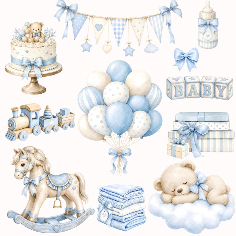 Imágenes prediseñadas de ositos de peluche - Acuarela - Decoración infantil - Imágenes prediseñadas para baby shower - Uso comercial imagen 19