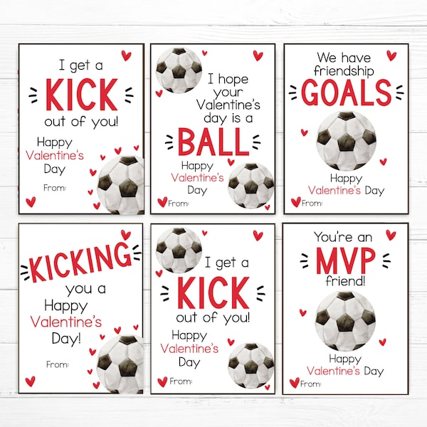 Soccer Valentine - Printable - Kids Valentine Cards - Instant Download - Cute - School - Class Valentines - Digital Download