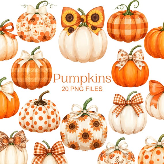 Cute Pumpkin Clipart - Watercolor - High Quality - Pumpkin Png - Commercial Use - Digital Download - Autumn Clipart - Gingham - Polka dot