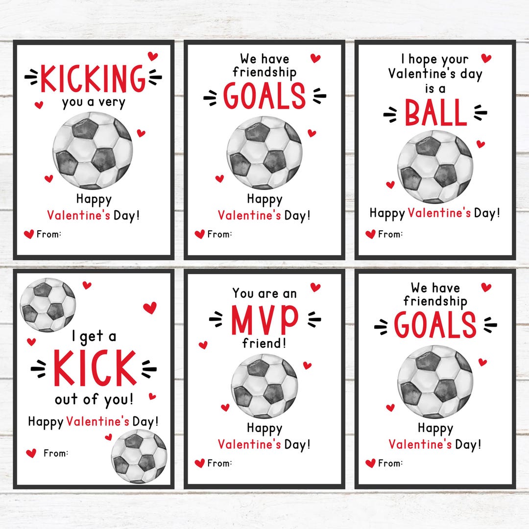 Soccer Valentine Printable Kids Valentine Cards Instant Download Cute School Class Valentines