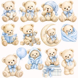 Imágenes prediseñadas de ositos de peluche - Acuarela - Decoración infantil - Imágenes prediseñadas para baby shower - Uso comercial imagen 17