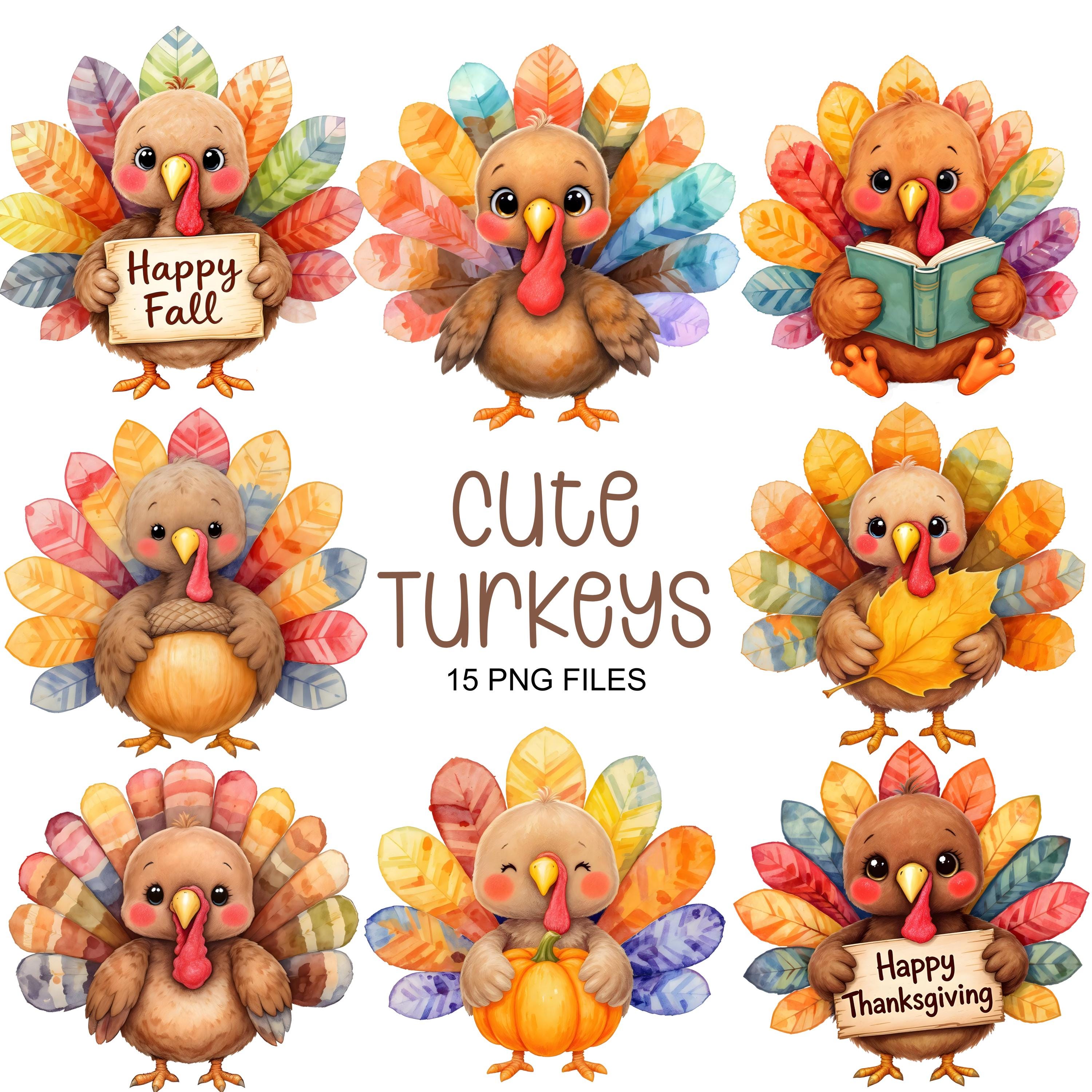 cute turkey clipart - watercolor - high quality - thanksgiving png