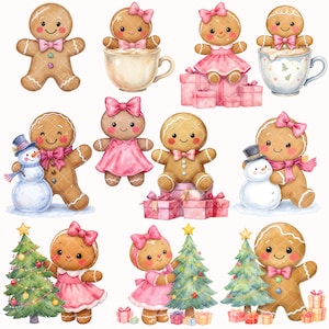 Rosa pepparkaks Clipart Bundle - Akvarell - Jul Png - Pepparkakaka - Pepparkaksflicka - Pepparkakspojke - Kommersiellt bruk bild 9