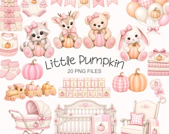 Little Pumpkin Clipart - Watercolor - Nursery Art - Fall Baby Shower - Commercial Use