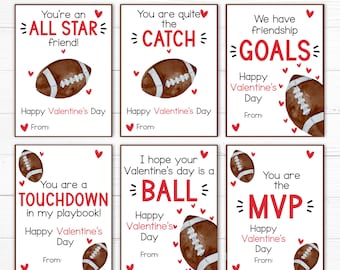 Football Valentine - Printable - Kids Valentine Cards - Instant Download - Cute - School - Class Valentines - Digital Download