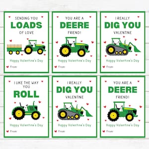 Cartes de Saint-Valentin avec tracteur - Imprimables - Saint-Valentin pour enfants - Saint-Valentin scolaire - Téléchargement instantané - Saint-Valentin Deere - Fête de la classe