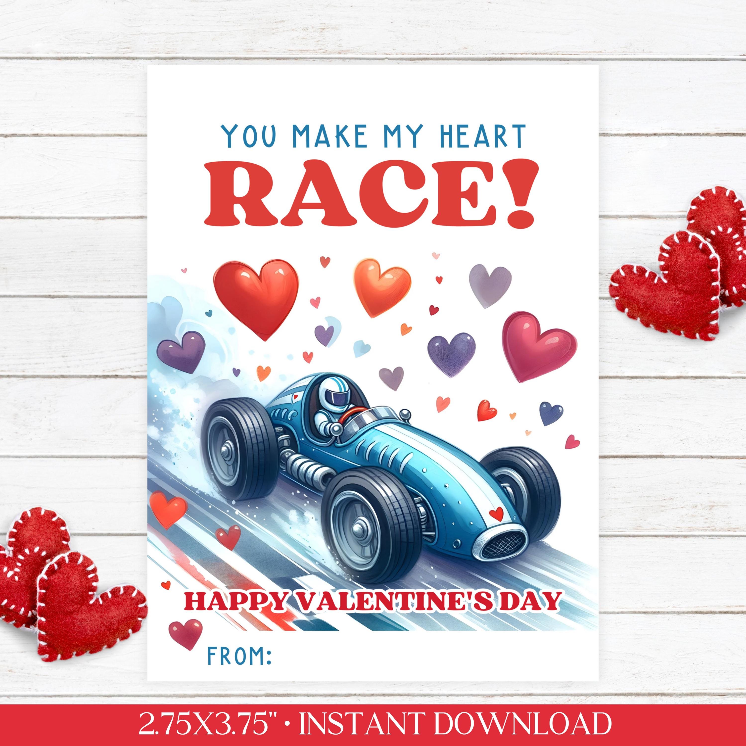 Race Car Valentine Card - Printable - Instant Download - Kid Valentines ...